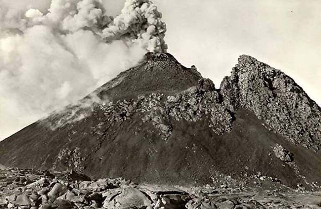 Vesuvius Eruption 1888, seen smoking from central cone.