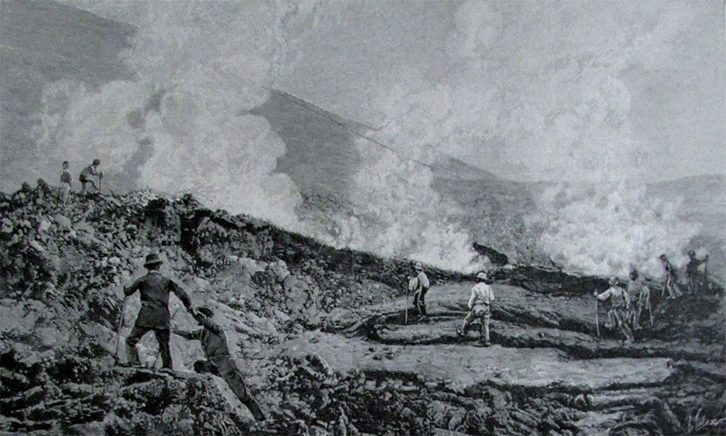 Vesuvius eruption, July 1895 the lava flow covering the route of the Funicular.
Photo from L’illustration: Samedi 20 Juillet 1895.

