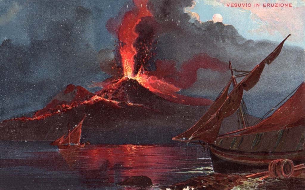 Vesuvius Eruption 1906 on old postcard.