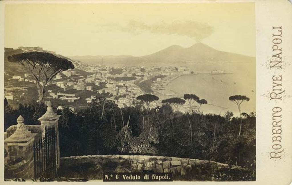Bay of Naples and Vesuvius, one of the most famous and well-used photos of the area. 
Photo/postcard by Roberto Rive. Photo courtesy of Rick Bauer.
