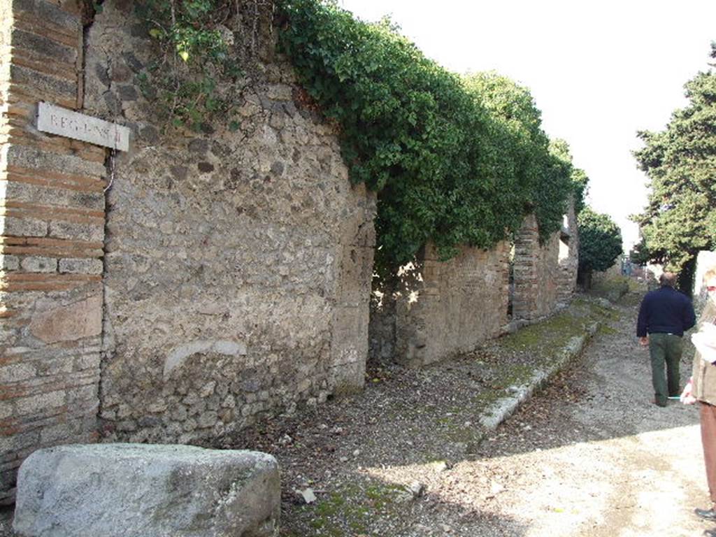 I.3.29 Pompeii.  Site of street altar.   December 2006.  
Fiorelli states that at the end of this side of the insula, painted on the external wall was a divinita tutelare of the road, a serpent coiling around the trunk of a tree.  Under this, in small letters, one used to be able to read INNVLVS ROGAT.   See Pappalardo, U., 2001, La Descrizione di Pompei per Giuseppe Fiorelli (1875).  Napoli: Massa Editore. (P.41)

