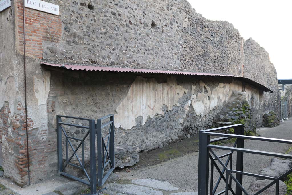 Pompeii Street Altar at I.8.1. December 2018. Looking towards Altar on east side of Vicolo dell’Efebo. Photo courtesy of Aude Durand.