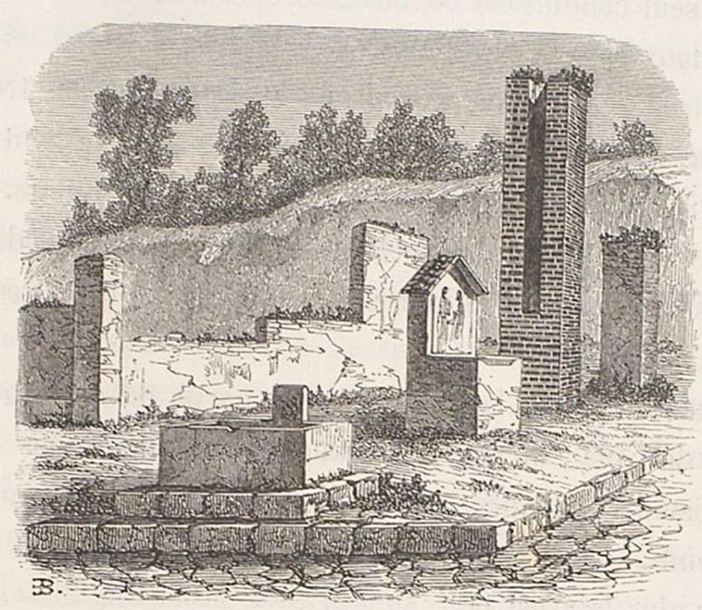 Altar outside VI.14.17-18. 1855 drawing of fountain, street altar and water column. 
See Breton, Ernest. 1855. Pompeia, decrite et dessine: Seconde edition. Paris, Baudry. P. 307.
