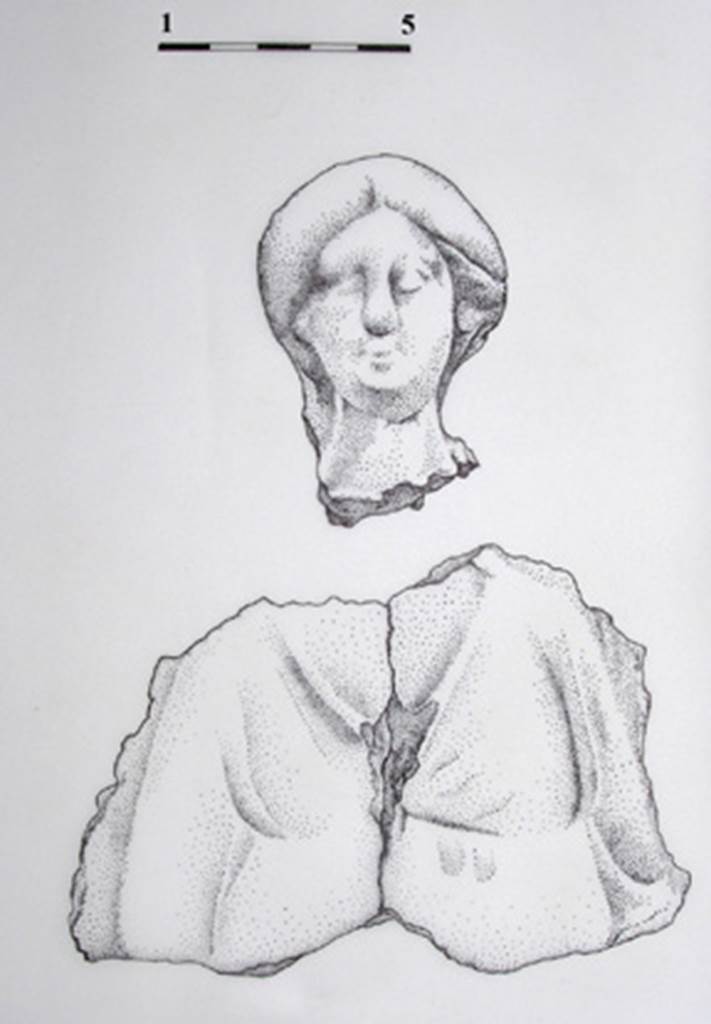 The broken terracotta figurine.   (Drawn by Gina Tibbott)