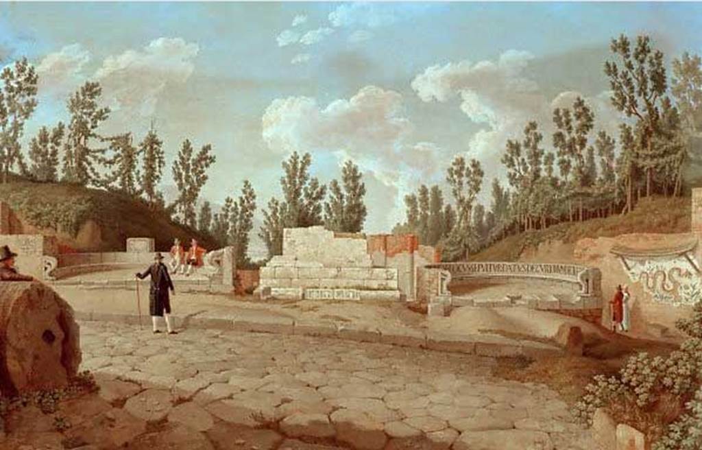 Pompeii street shrine on the corner of Via Pomeriale. 1793 painting by Jakob Philipp Hackert. 