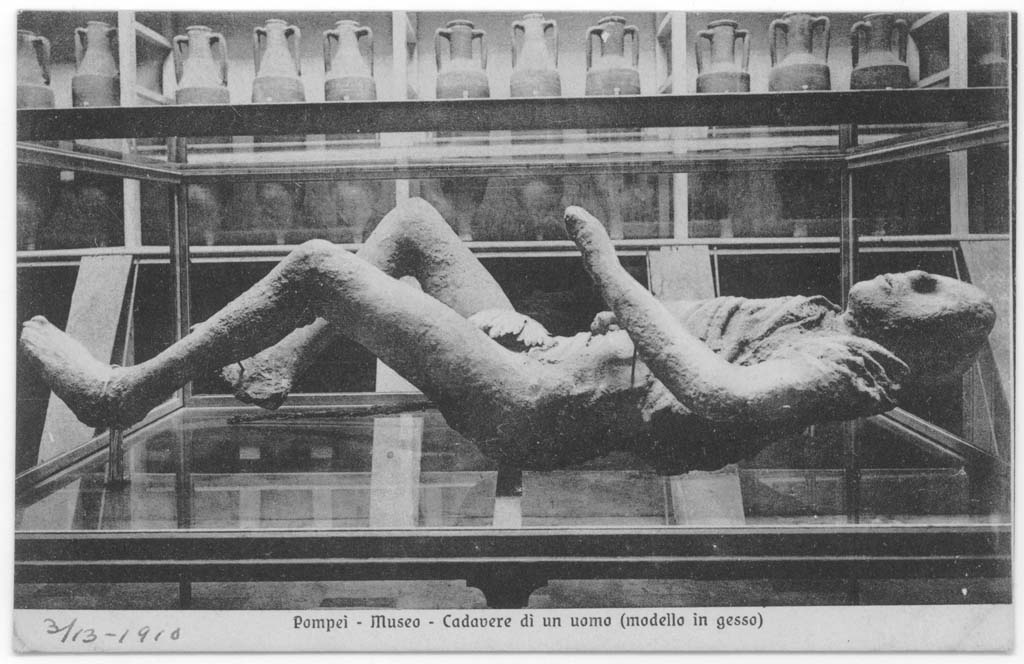 Victim number 9, with fig leaf applied to the cast’s body, photographed in display case in museum. c,1900. Photo courtesy of Eugene Dwyer.