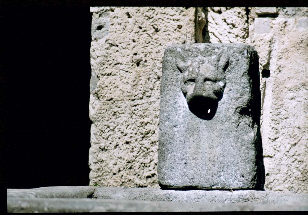 Fountain relief with face of panther, between VI.16.3 and VI.16.4. September 2005.