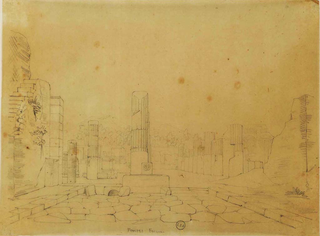 Via delle Scuole, Pompeii. Sketch, looking north towards fountain and Forum, from north end of Via delle Scuole.
See Lesueur, Jean-Baptiste Ciceron. Voyage en Italie de Jean-Baptiste Ciceron Lesueur (1794-1883), pl. 74.
See Book on INHA reference INHA NUM PC 15469 (04)  « Licence Ouverte / Open Licence » Etalab
