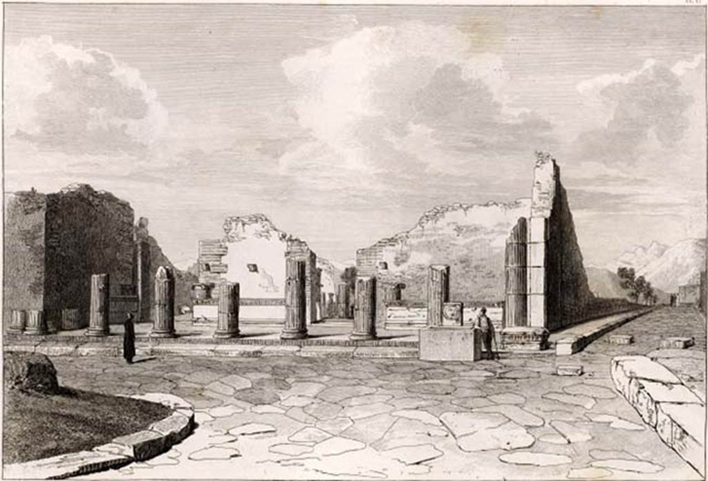 Fountain outside VIII.7.30 Pompeii. 1819 drawing entitled “Portico to the Greek Temple”. 
Triangular Forum, columns at entrance with fountain in front.
See Cooke, Cockburn and Donaldson, 1827. Pompeii Illustrated: Vol. I. London: Cooke, p. 42, pl. 12.
