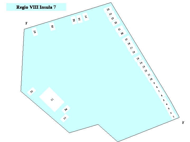Pompeii Regio VIII(8) Insula 7. Plan of entrances 1 to 34