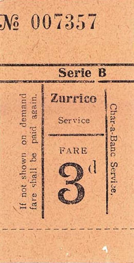 \t.23. Char-a-banc ticket c.1900 found inside an old Pompeii guide book. 
The original owner had jotted down notes in the margin of the book outlining what they had seen during their trip to Pompeii. They had also pressed three leaves inside the book.
Photo courtesy of Rick Bauer.
