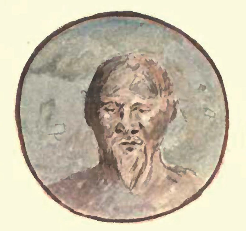 I.3.30 Pompeii. c.1900. Painting by Pierre Gusman, described as Pompeii Portrait from I.3.30.
This may be the “faded” medallion from the west wall of room 4.
See Gusman P., 1900. Pompeii: The City, Its Life & Art. London: Heinemann, p. 258.
