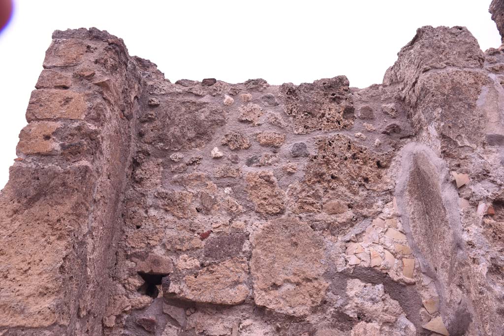 I.4.9 Pompeii. October 2019. Detail from upper area of north side of vestibule/entrance corridor, at west end.
Foto Tobias Busen, ERC Grant 681269 DÉCOR.
