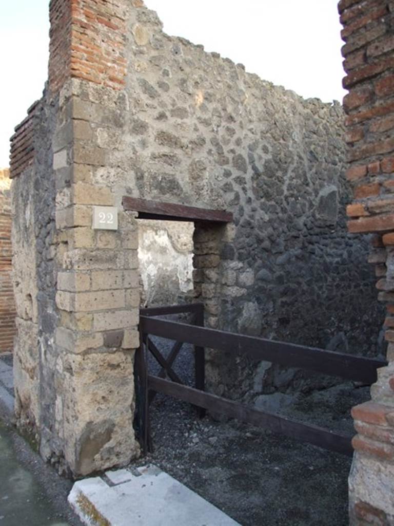 I.4.22 Pompeii. December 2007.  Entrance doorway and doorway in east wall linked to I.4.23.
