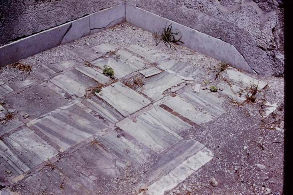 I.4.25 Pompeii. 1966. Room/niche 45, with marble floor on north side of middle peristyle. Photo by Stanley A. Jashemski.
Source: The Wilhelmina and Stanley A. Jashemski archive in the University of Maryland Library, Special Collections (See collection page) and made available under the Creative Commons Attribution-Non-Commercial License v.4. See Licence and use details.
J66f0559
