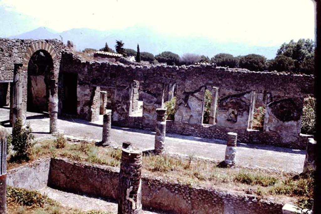I.4.25 Pompeii. 1966. View of east end of middle peristyle 17 from stairs to upper peristyle 56. Photo by Stanley A. Jashemski.
Source: The Wilhelmina and Stanley A. Jashemski archive in the University of Maryland Library, Special Collections (See collection page) and made available under the Creative Commons Attribution-Non-Commercial License v.4. See Licence and use details.
J66f0562

