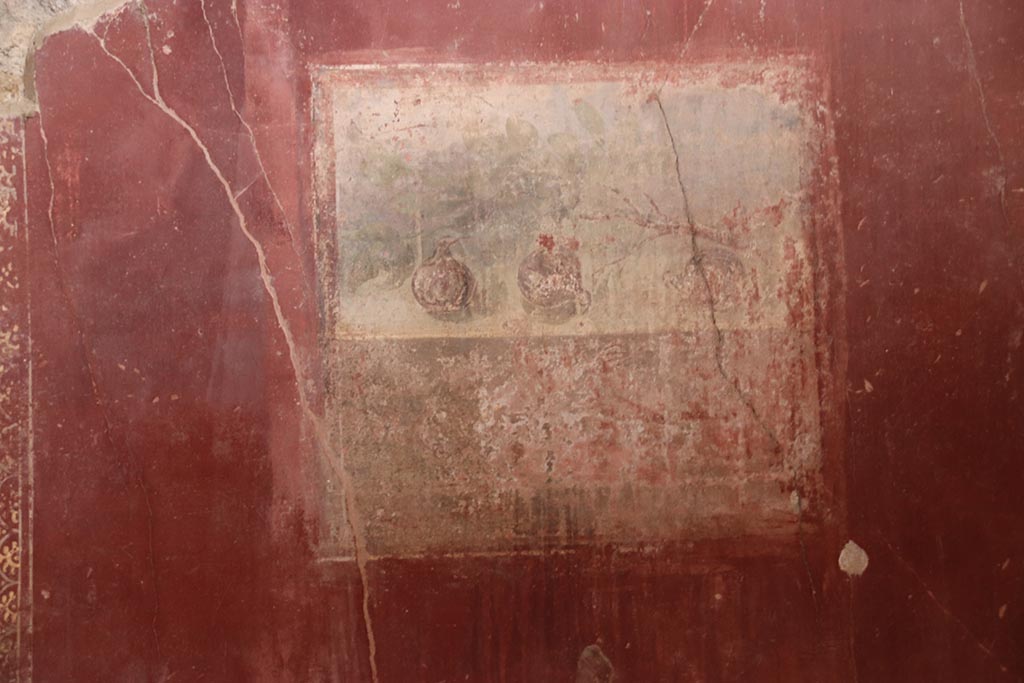 I.6.4 Pompeii. October 2024. Room 2, wall painting of still life with figs, in centre of north wall. Photo courtesy of Klaus Heese.