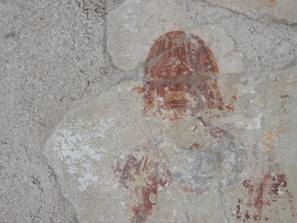 I.6.11 Pompeii. May 2015. East wall of atrium. Detail from remains of wall painting from south side of the door to the second cubiculum in the east wall of atrium.
Photo courtesy of Buzz Ferebee. 
