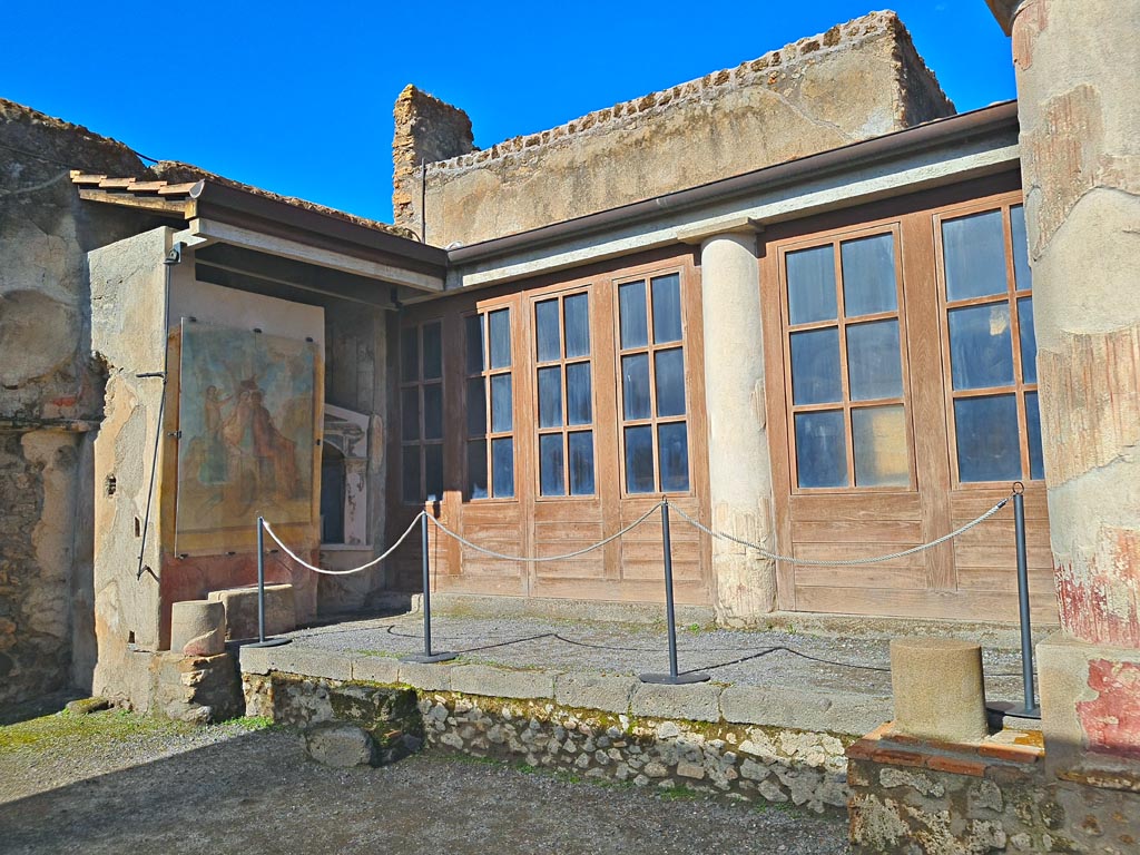 I.7.11/12 Pompeii. March 2024. Looking towards north portico of garden area. Photo courtesy of Giuseppe Ciaramella.