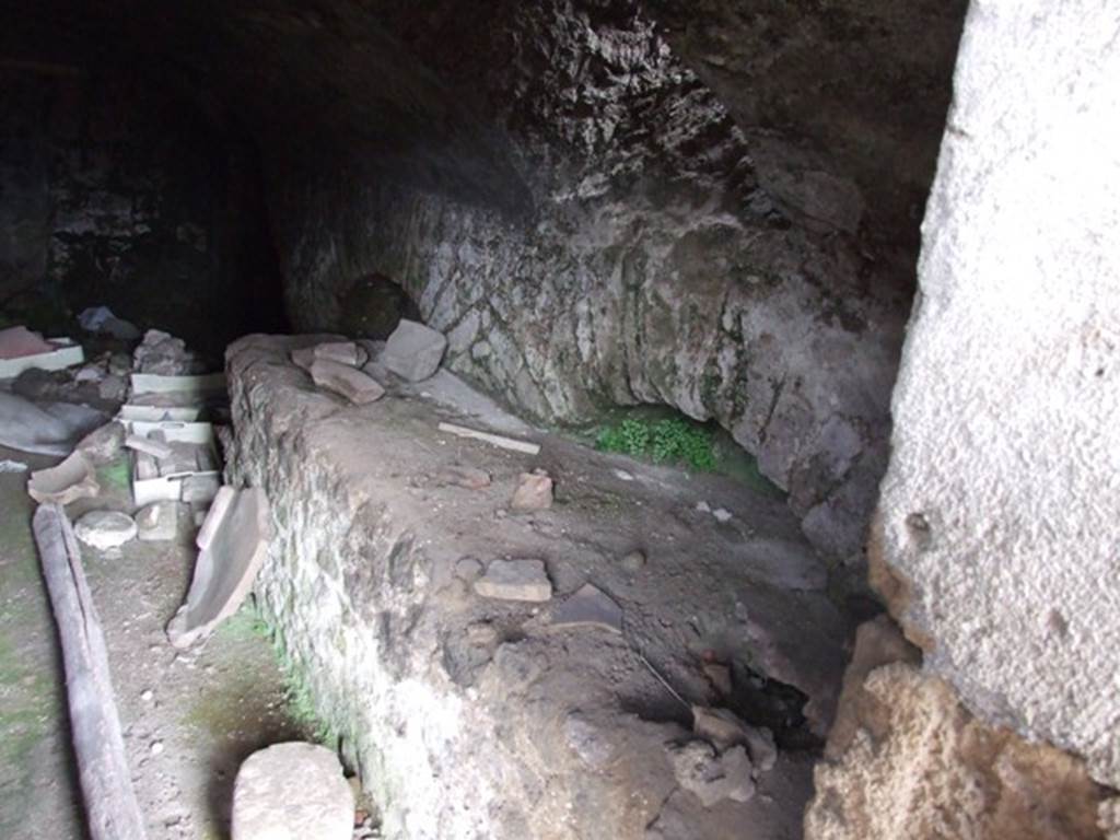 I.8.10 Pompeii. March 2009. Hearth on east side of underground kitchen.