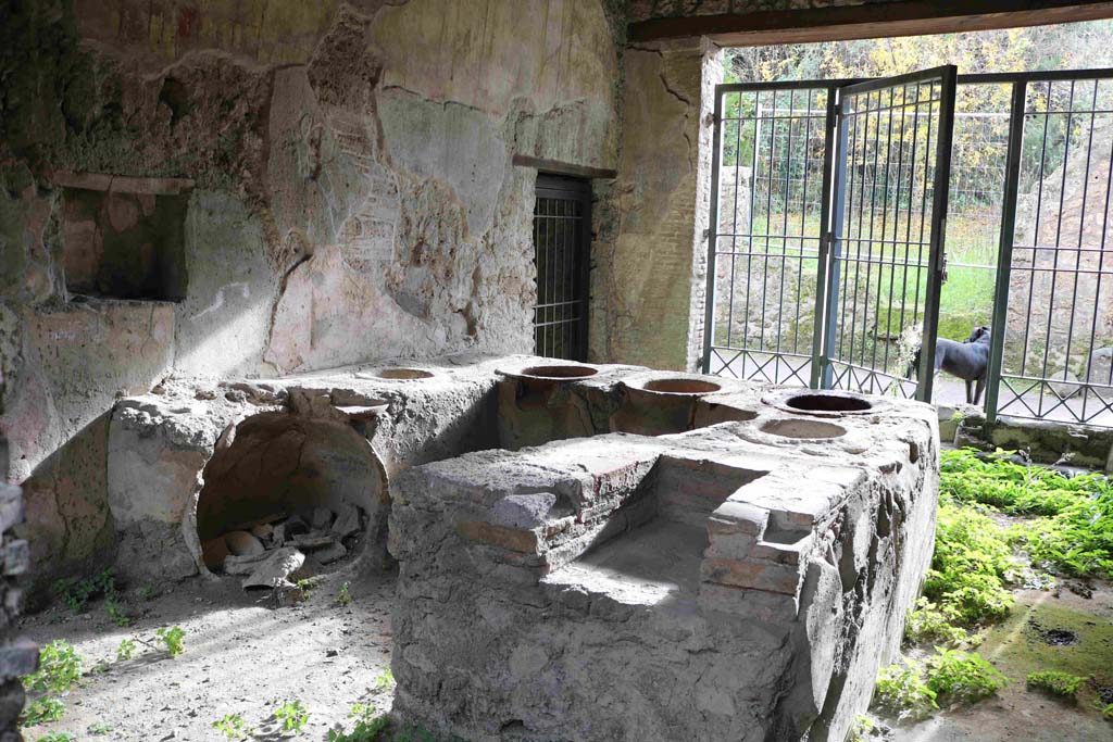 I.8.15 Pompeii. May 2003.  Looking down to top of counter and some of the inset dolia. Photo courtesy of Nicolas Monteix.
