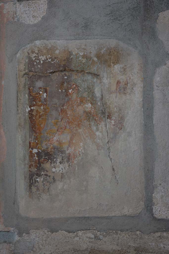 I.8.17 Pompeii. March 2019. Room 9, remaining west side of central wall painting.
Foto Annette Haug, ERC Grant 681269 DÉCOR.
