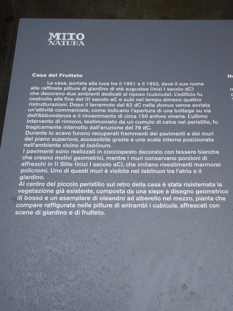 I.9.5 Pompeii. January 2017. Information card, in italian, from house.
Foto Annette Haug, ERC Grant 681269 DÉCOR.
