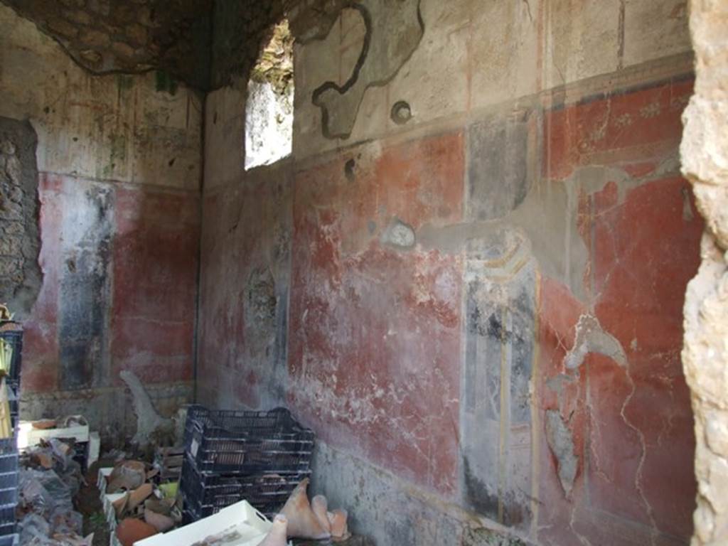 I.9.12 Pompeii. March 2009. Room 6, south wall of the triclinium, with window.