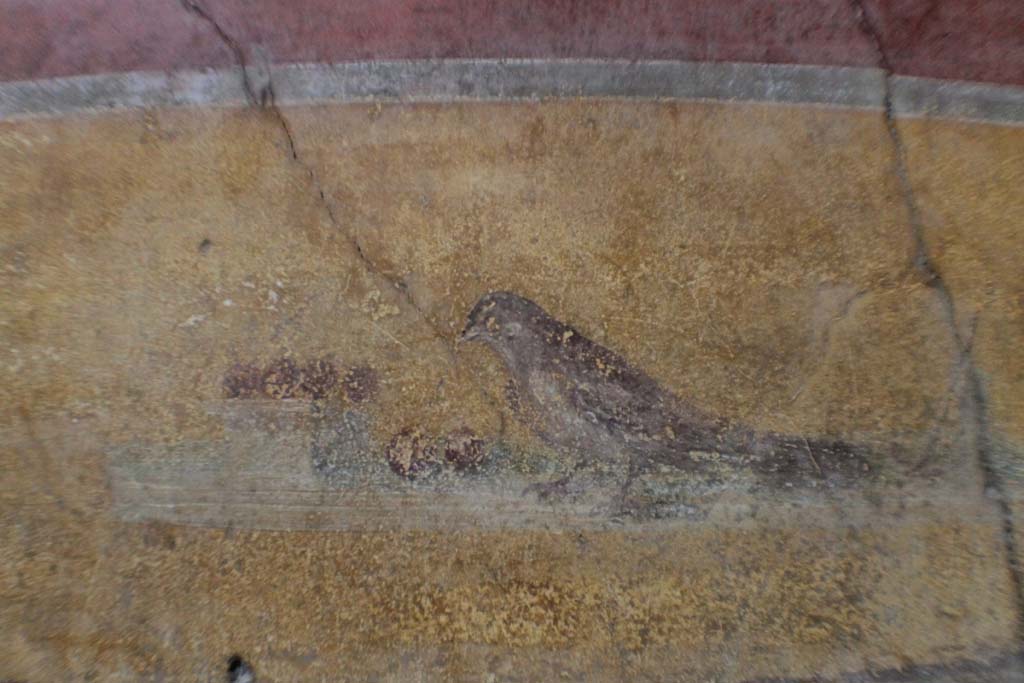 I.10.4 Pompeii. March 2014. North-east corner of atrium. Painting of bird on north wall.
Foto Annette Haug, ERC Grant 681269 DÉCOR.
