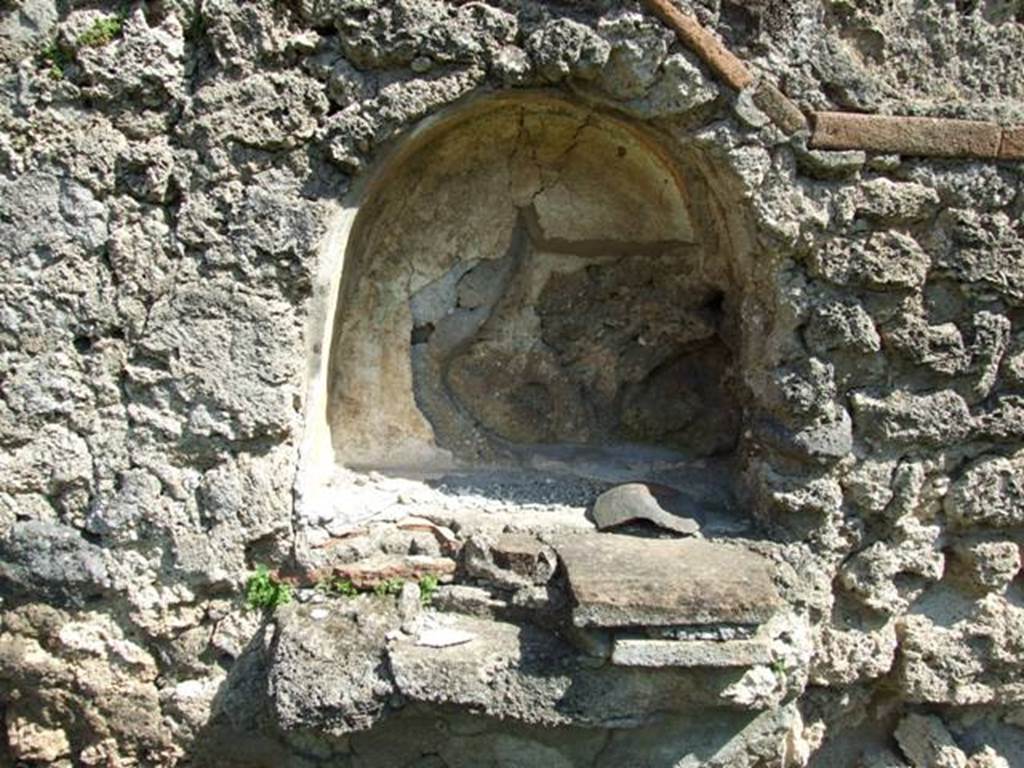 I.10.8 Pompeii. March 2009. Room 14, arched niche lararium in east wall of garden area.