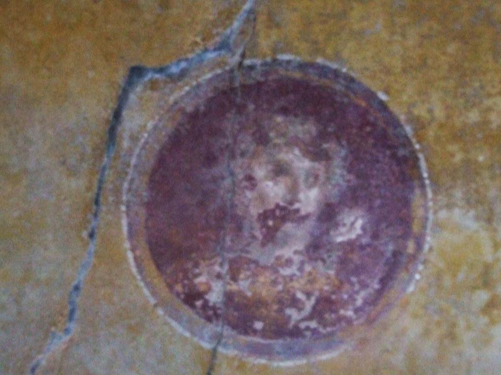 I.10.11 Pompeii. March 2009. Room 13, painted portrait medallion from west wall of cubiculum.  