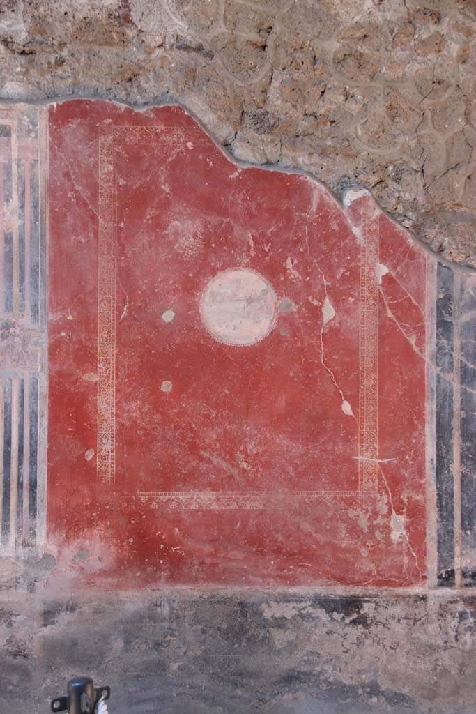 I.10.11 Pompeii. September 2021. 
Room 2, medallion on east (right) end of north wall. Photo courtesy of Klaus Heese.
