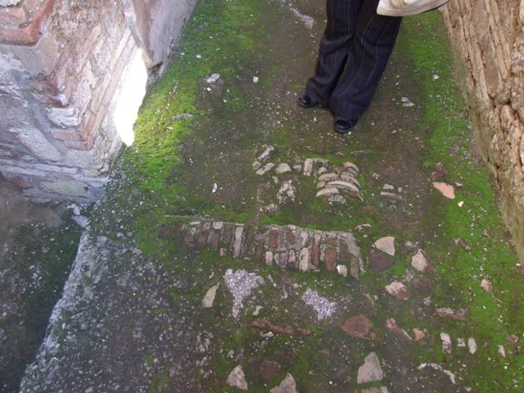 I.10.15 Pompeii.  March 2009.  Remains of columns in floor of corridor between peristyle and servants quarters.
