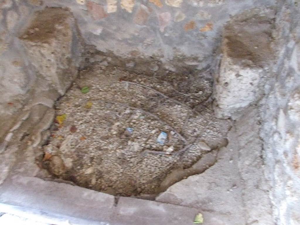 I.11.14 Pompeii. December 2006. Latrine in north-west corner of garden area. According to Hobson, this is a two-seater latrine.   See Hobson, B. 2009. Pompeii, Latrines and Down Pipes. Oxford, Hadrian Books, (p.96)
