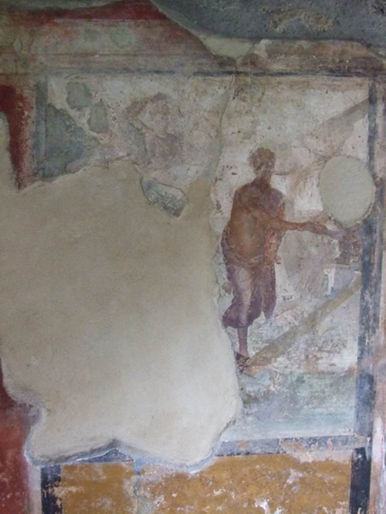 I.11.15 Pompeii.  December 2007.  Room 13.  Remains of the painting of Ariadne abandoned by Theseus.  