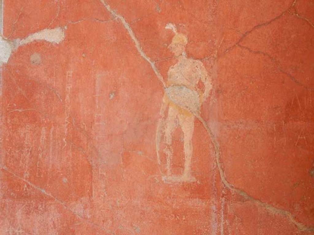 II.2.2 Pompeii. May 2016. Room “b”, detail of painted warrior from east end of north wall. Photo courtesy of Buzz Ferebee.
