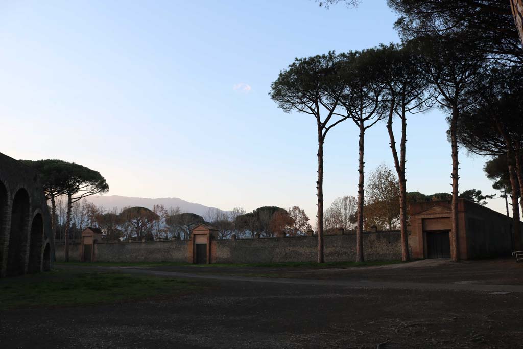 II.7.3 Pompeii. Palaestra entrance, on left. December 2018. 
Looking south-west across Piazzale Anfiteatro, towards entrances. Photo courtesy of Aude Durand
