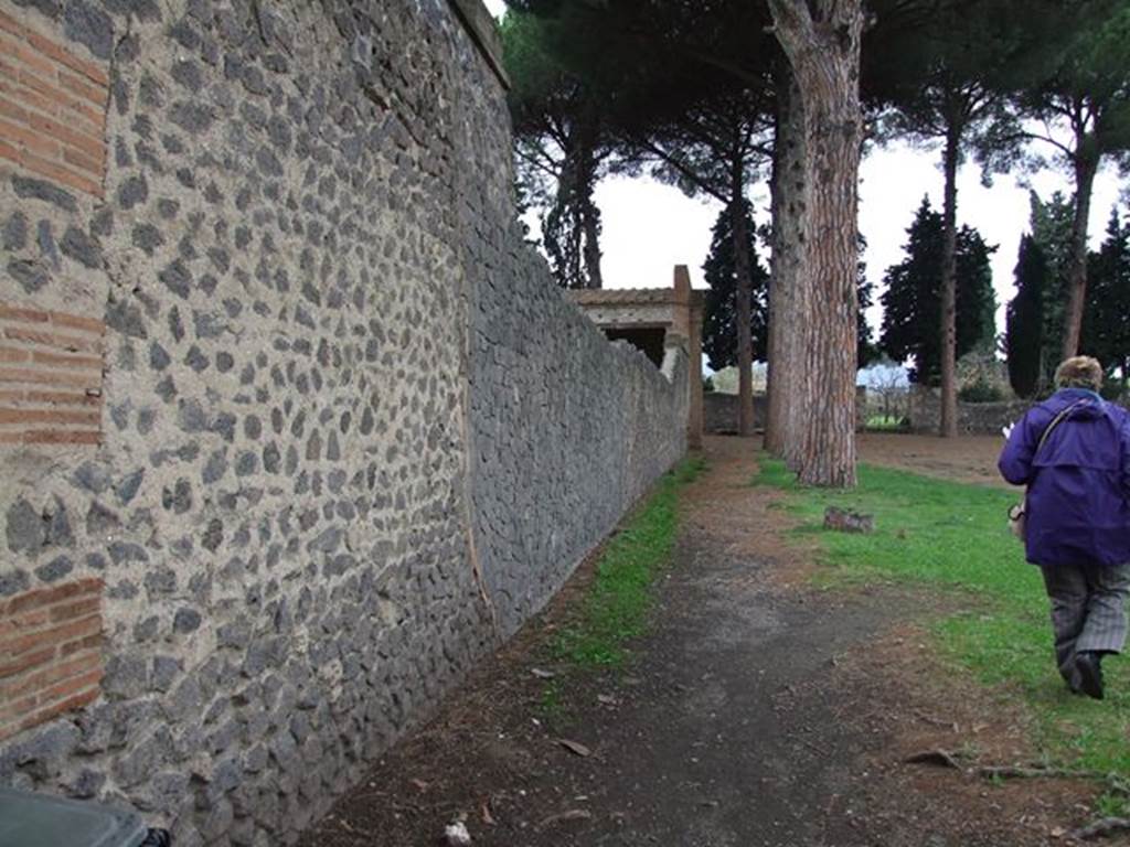 II.7.4 Pompeii. Palaestra. December 2006. Looking north along wall from II.7.4 to II.7.5.