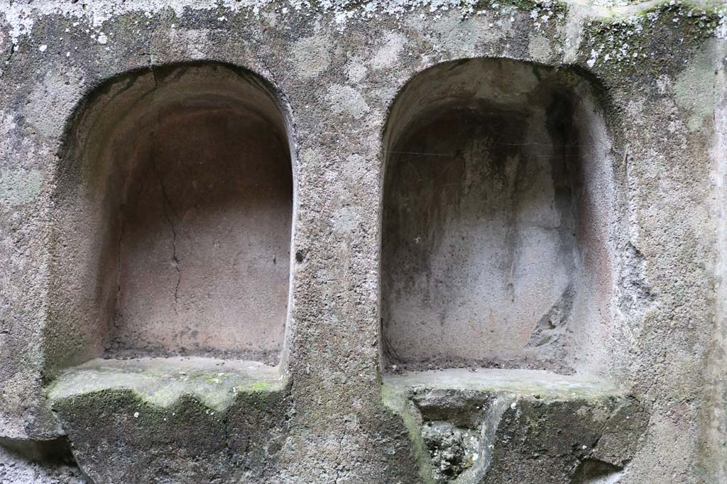 II.8.5 Pompeii. December 2018. Two niches on south wall in first room on north side of corridor. Photo courtesy of Aude Durand.