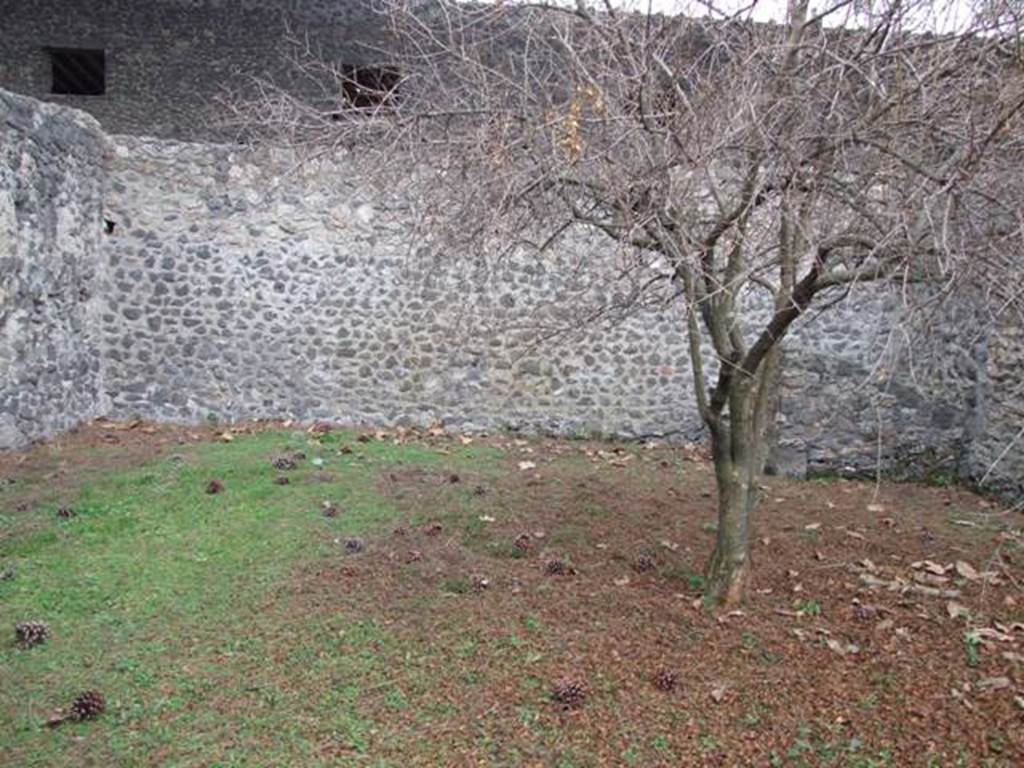 II.8.5 Officina di Sabbatino.  December 2007.  Looking east across garden area with Palaestra walls showing above garden wall.
