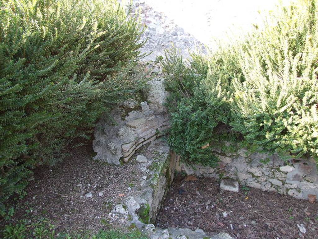 II.8.6 House of the Garden of Hercules.    Remains of water feature in north west corner of garden.