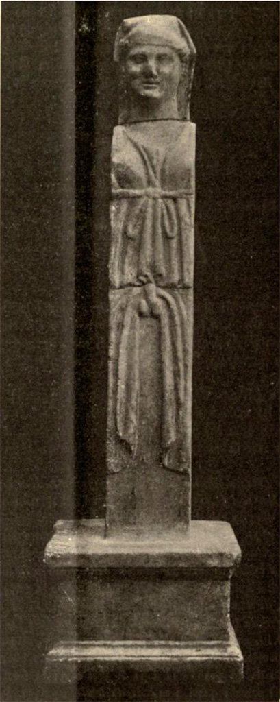 III.8.8 Pompeii. 
Marble table-leg depicting a hermaphrodite, found near the west wall.
See Notizie degli Scavi di Antichità, 1905, (p. 276)
