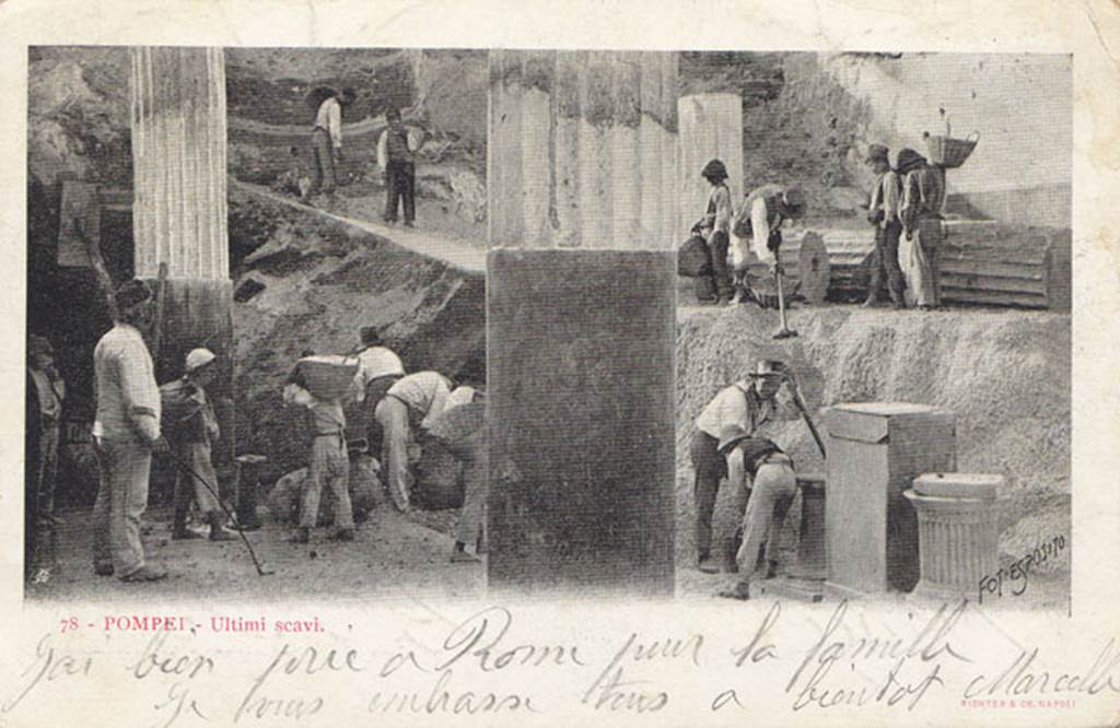 V.2.i Pompeii. Old postcard postmarked 1902. Looking south-east across atrium during excavation. Photo courtesy of Drew Baker.