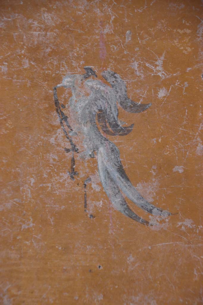 V.3 Pompeii. Casa del Giardino. September 2021.  
Room 1, south wall, detail of painted decoration at west end. Photo courtesy of Klaus Heese.

