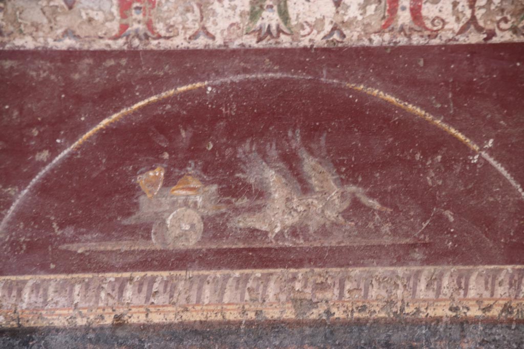V.4.a Pompeii. October 2023. Room ‘h’, detail from lower west end of south wall. Photo courtesy of Klaus Heese.