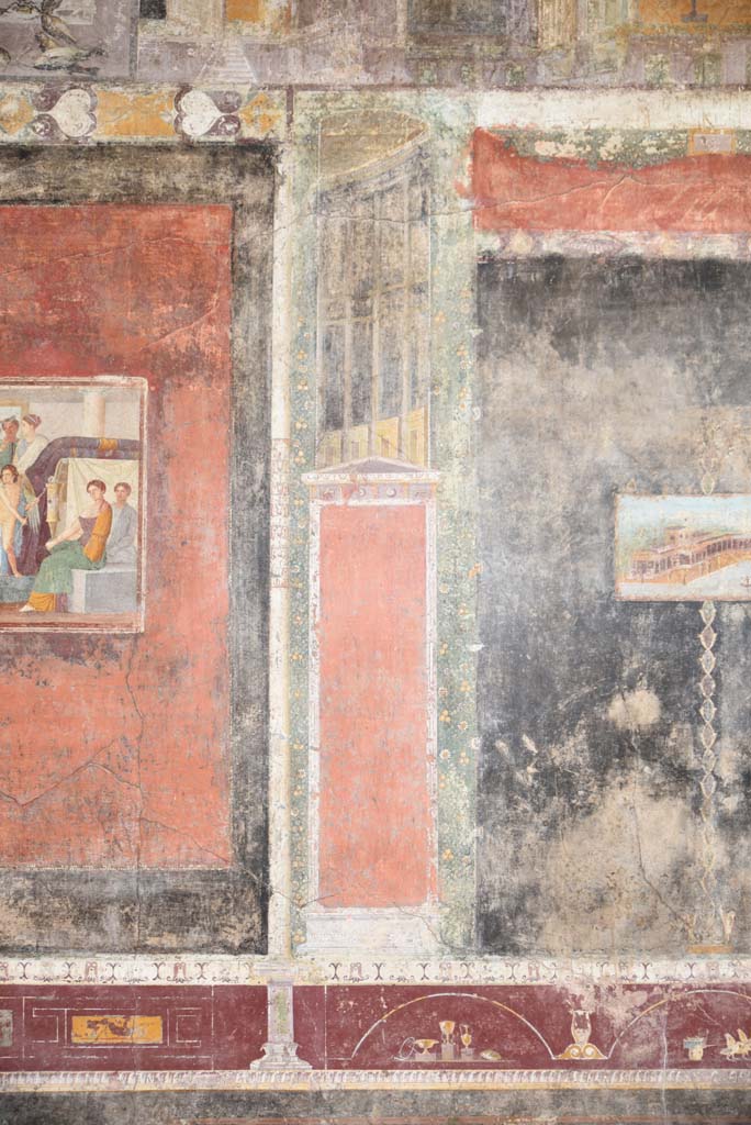 V.4.a Pompeii. March 2018. 
Room ‘h’, detail of panel separating central panel and black side panel towards east end of north wall. 
Foto Annette Haug, ERC Grant 681269 DÉCOR.

