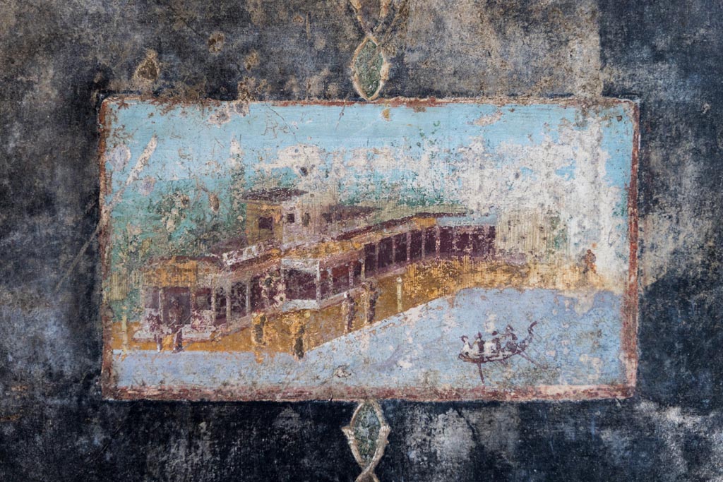 V.4.a Pompeii. January 2023. Room ‘h’, detail of painted panel from east end of north wall. Photo courtesy of Johannes Eber.