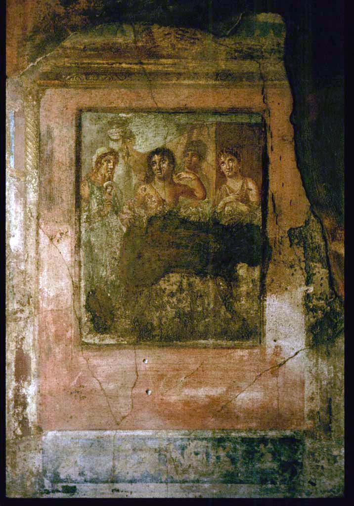 VI.7.18 Pompeii. 
Wall painting of “La toletta del Ermafrodito” or “The toilet of Hermaphrodite” from centre of east wall.
Photographed 1970-79 by Günther Einhorn, picture courtesy of his son Ralf Einhorn.
