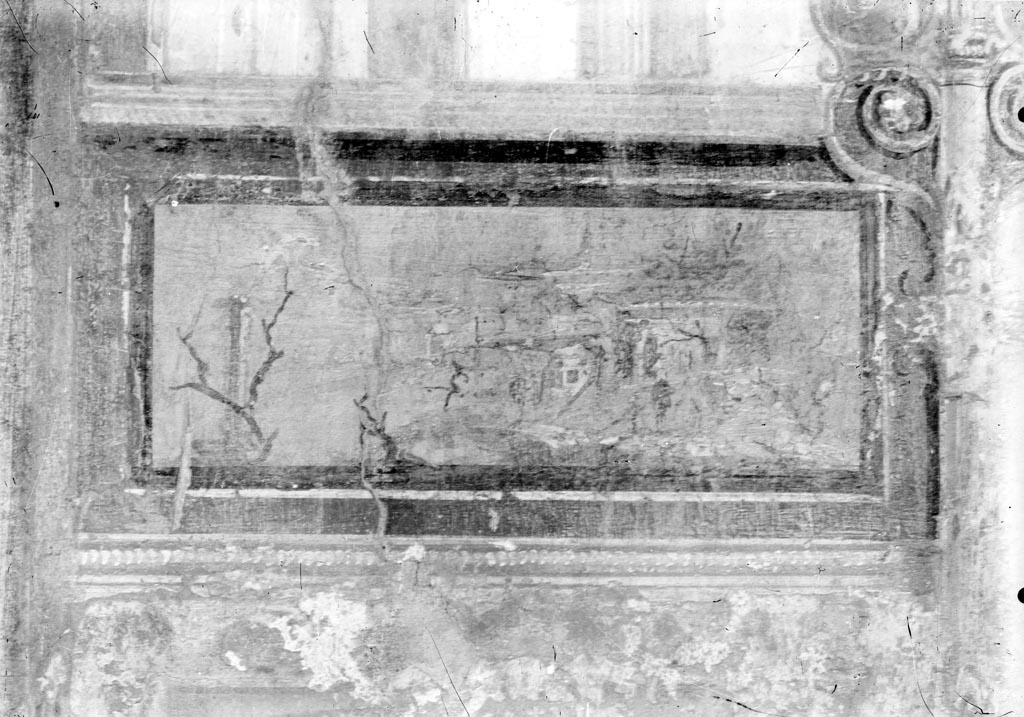 VI.7.23 Pompeii. December 2006. Wall painting from centre panel of south wall of tablinum.  
Identified by Helbig as of Aphrodite and Eros.  Identified by Schefold as Aphrodite glimpses the wounded Adonis.  
See Helbig, W., 1868. Wandgemälde der vom Vesuv verschütteten Städte Campaniens. Leipzig: Breitkopf und Härtel. (305).
See Schefold, K., 1962. Vergessenes Pompeji. Bern: Francke. (T. 172,3).
According to Bragantini, the painting of Aphrodite was to be found on the north wall of the tablinum.
See Bragantini, de Vos, Badoni, 1983. Pitture e Pavimenti di Pompei, Parte 2. Rome: ICCD. (p.159-60)

