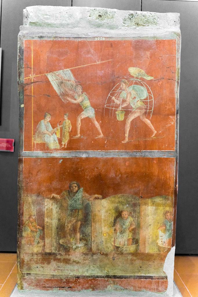 VI.8.20 Pompeii. July 2021. Front of pillar with fullonica scenes. Photo courtesy of Johannes Eber.
Now in Naples Archaeological Museum. Inventory number 9974.
